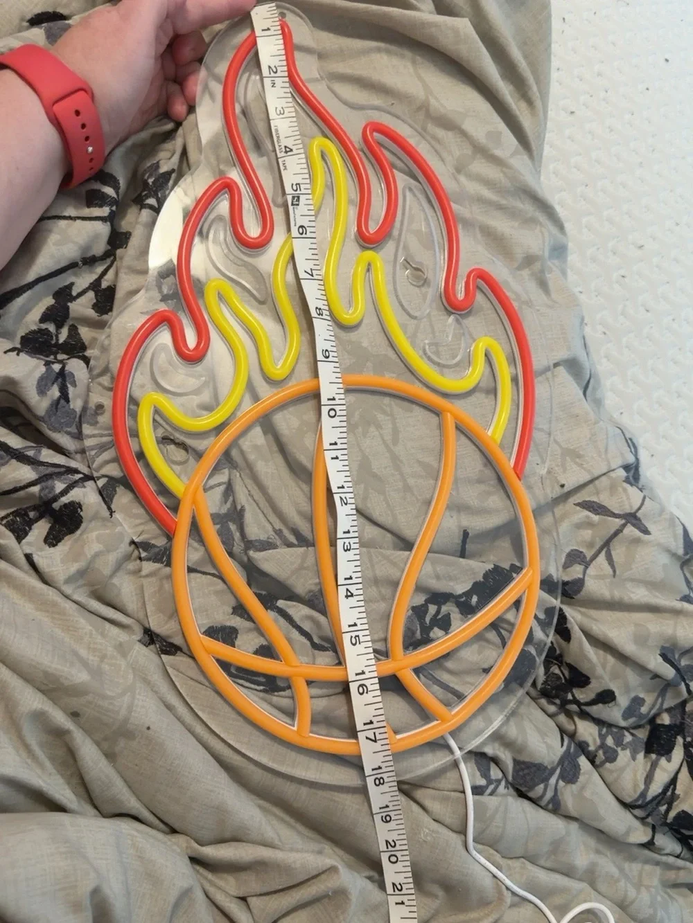 Flaming Basketball LED Neon Wall Sign Approx 18” x 11” USB Powered Sports Decor